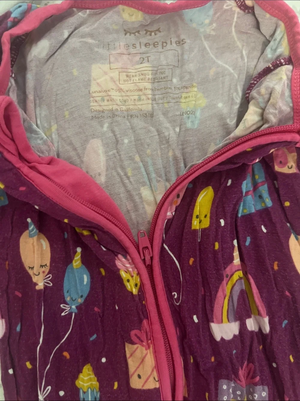 Girls' Pink Purple Birthday Print One-Piece Pajamas